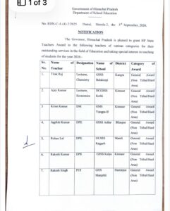 बड़ी खबर: राज्य स्तरीय शिक्षक पुरस्कार की घोषणा