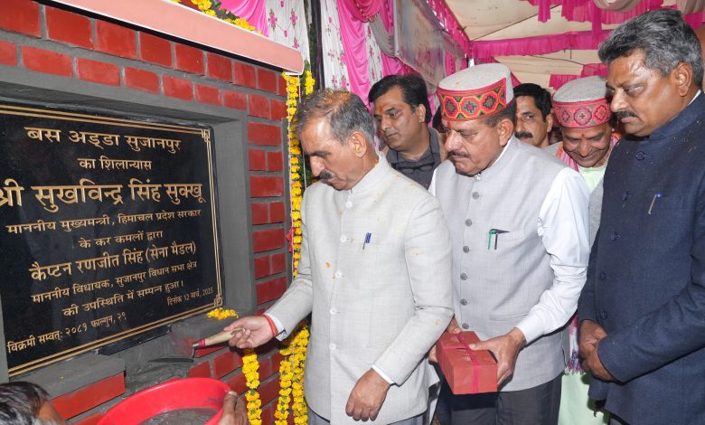 मुख्यमंत्री ने सुजानपुर विधानसभा क्षेत्र के लिए 43.64 करोड़ रुपये की विकासात्मक परियोजनाओं के उद्घाटन एवं शिलान्यास किए
