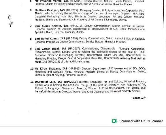 IAS के तबादला आदेश जारी