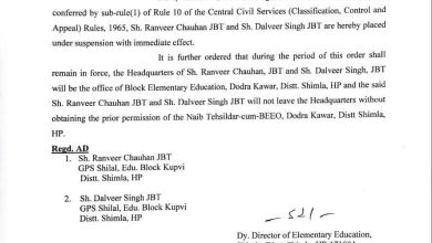 प्राथमिक शिक्षक संघ के धरने में शामिल दो और टीचर सस्पेंड