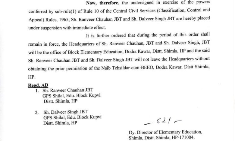 प्राथमिक शिक्षक संघ के धरने में शामिल दो और टीचर सस्पेंड