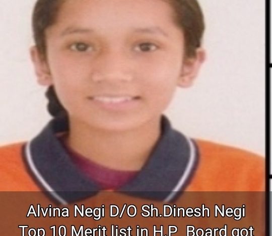 अलवीना नेगी एचपी बोर्ड टॉप टेन में शामिल