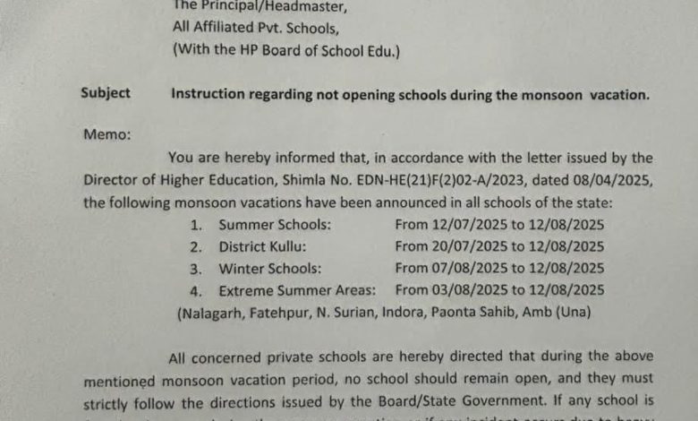 निर्देश: मानसून में स्कूल बंद रखने के आदेश, उल्लंघन पर होगी कड़ी कार्रवाई निर्देश: मानसून में स्कूल बंद रखने के आदेश, उल्लंघन पर होगी कड़ी कार्रवाई
