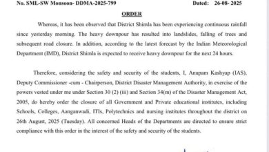 बरसात का कहर : सुरक्षा के लिए 26 अगस्त को शिमला के सभी स्कूलों में छुट्टी