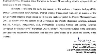 शिमला में भारी बारिश का कहर, कल बंद रहेंगे सभी स्कूल और कॉलेज