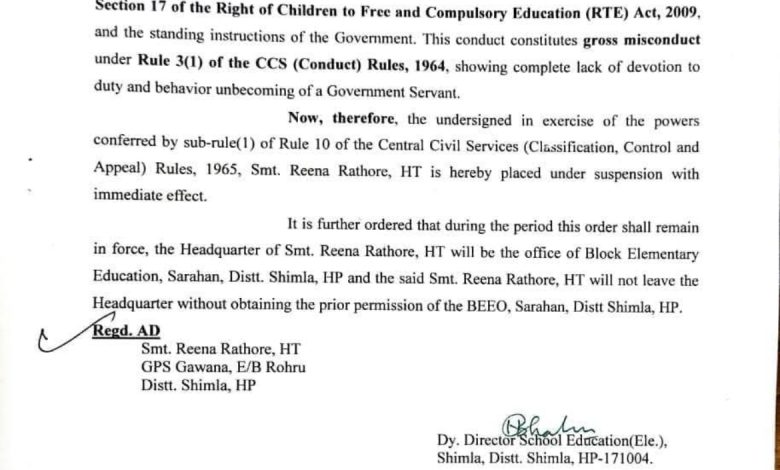 कार्रवाई : छात्र को कांटेदार झाड़ी से पीटने का मामला: शिक्षिका निलंबित कार्रवाई : छात्र को कांटेदार झाड़ी से पीटने का मामला: शिक्षिका निलंबित