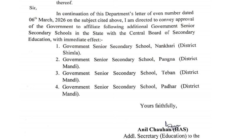 हिमाचल के 4 सरकारी स्कूल अब CBSE से संबद्ध