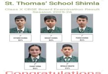 शिमला के ‘सेंट थॉमस’ में टॉपर्स की तिकड़ी: दिव्यांश, निशांत और पूरक ने 90.5% अंकों के साथ पाया पहला स्थान। शिमला के ‘सेंट थॉमस’ में टॉपर्स की तिकड़ी: दिव्यांश, निशांत और पूरक ने 90.5% अंकों के साथ पाया पहला स्थान।